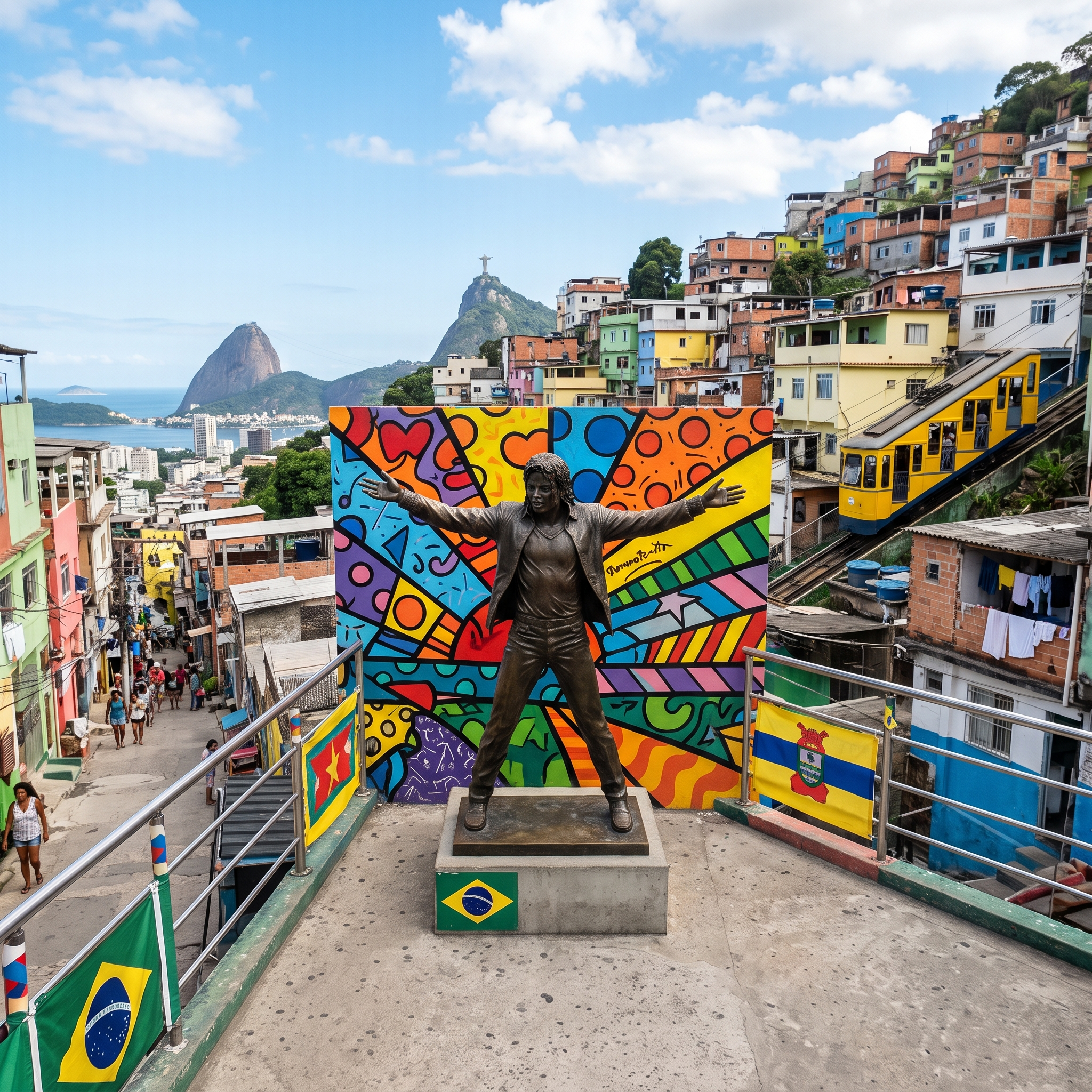 Estátua de Michael Jackson na laje da Favela Santa Marta
